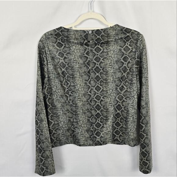 Y2K Snake Print Top Size S/M by Pimoda Green Black Cowl Neck Long Sleeve - Picture 2 of 3